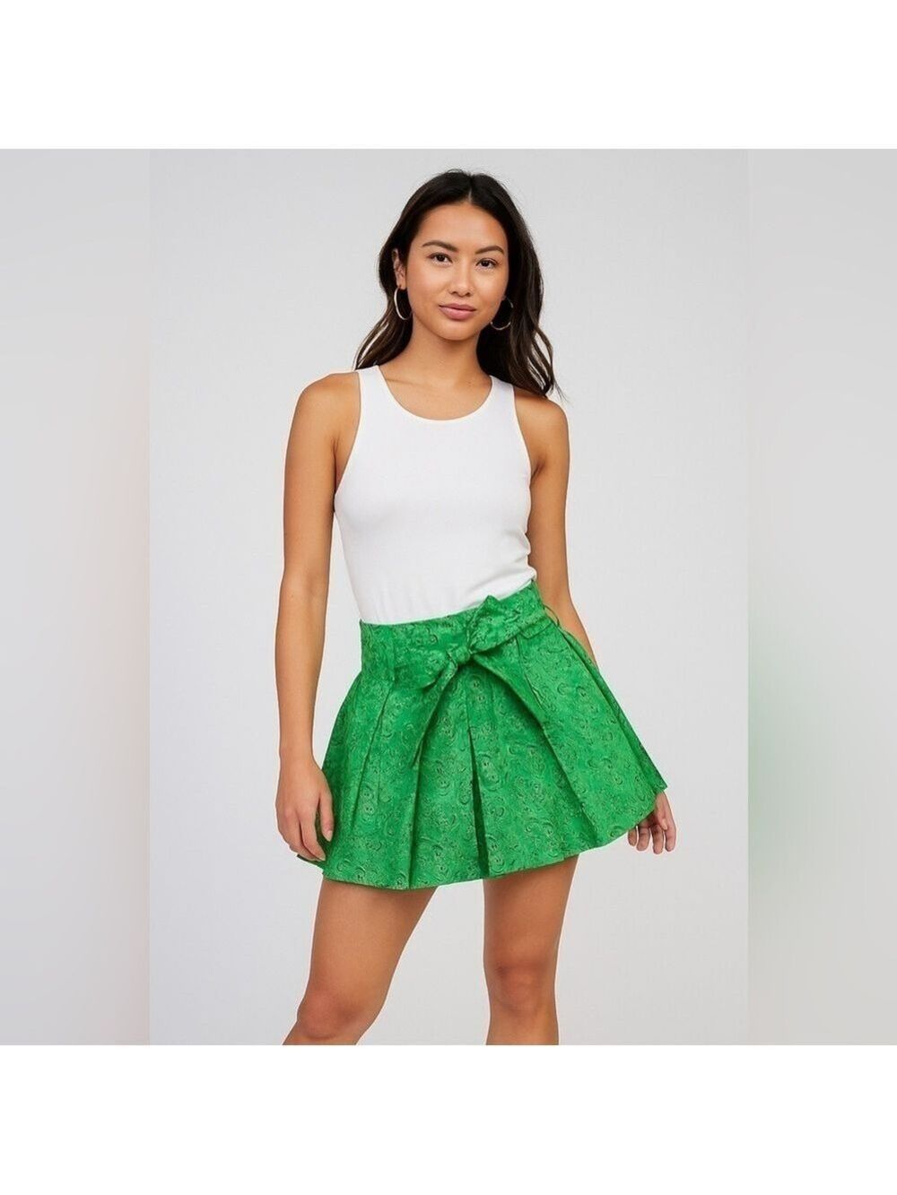 Derek Lam 10 Crosby Paisley Green Paperbag High Waist Shorts